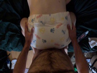 Ripping his diaper and fucking through it