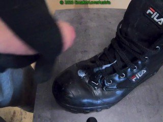 Last cumshot on black Fila Grunge boots